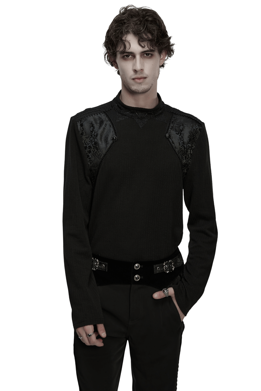 Goth Minimalist Sweatshirt with Shoulder Panels for Men