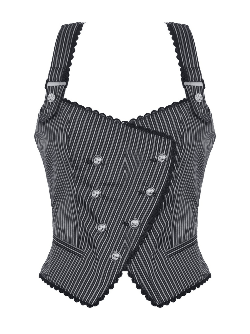 Goth Pinstripe Double-Breasted Vest with Straps