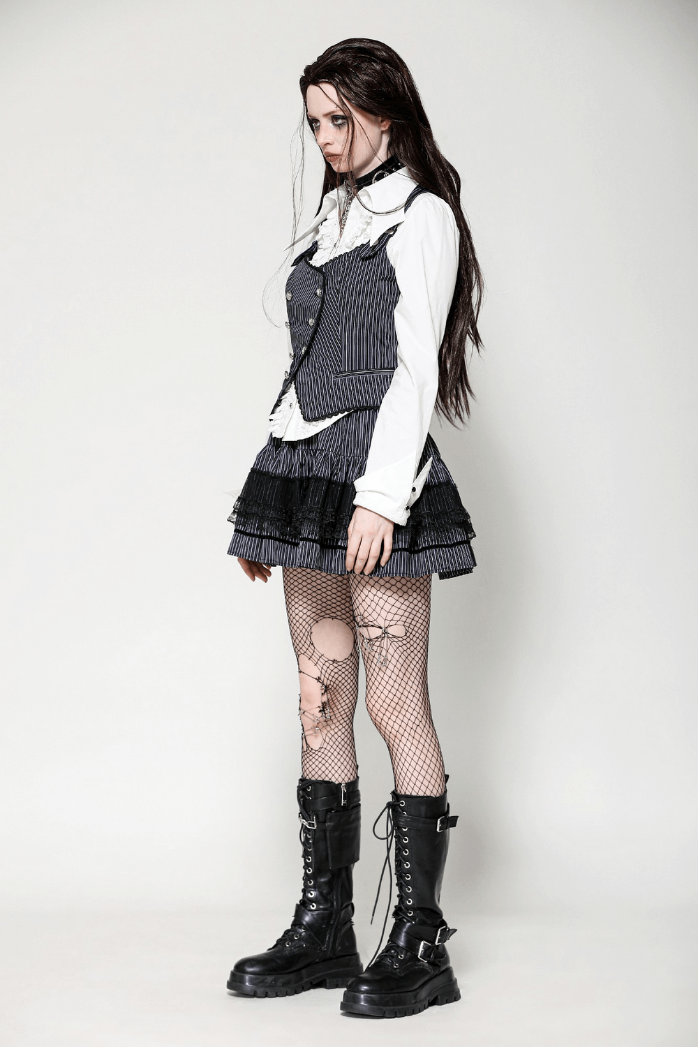 Goth Pinstripe Double-Breasted Vest with Straps