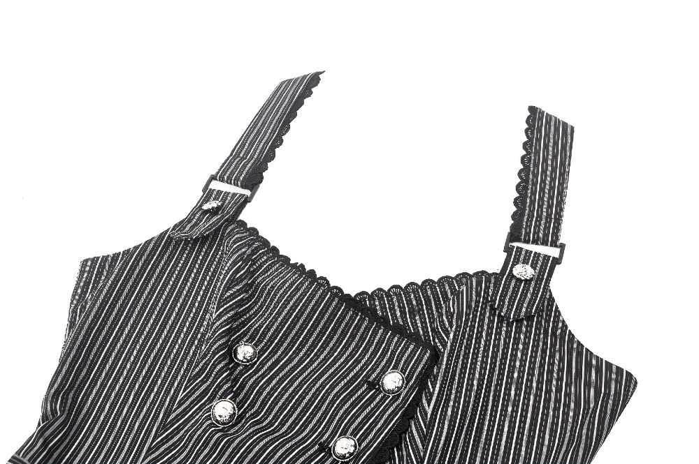 Goth Pinstripe Double-Breasted Vest with Straps