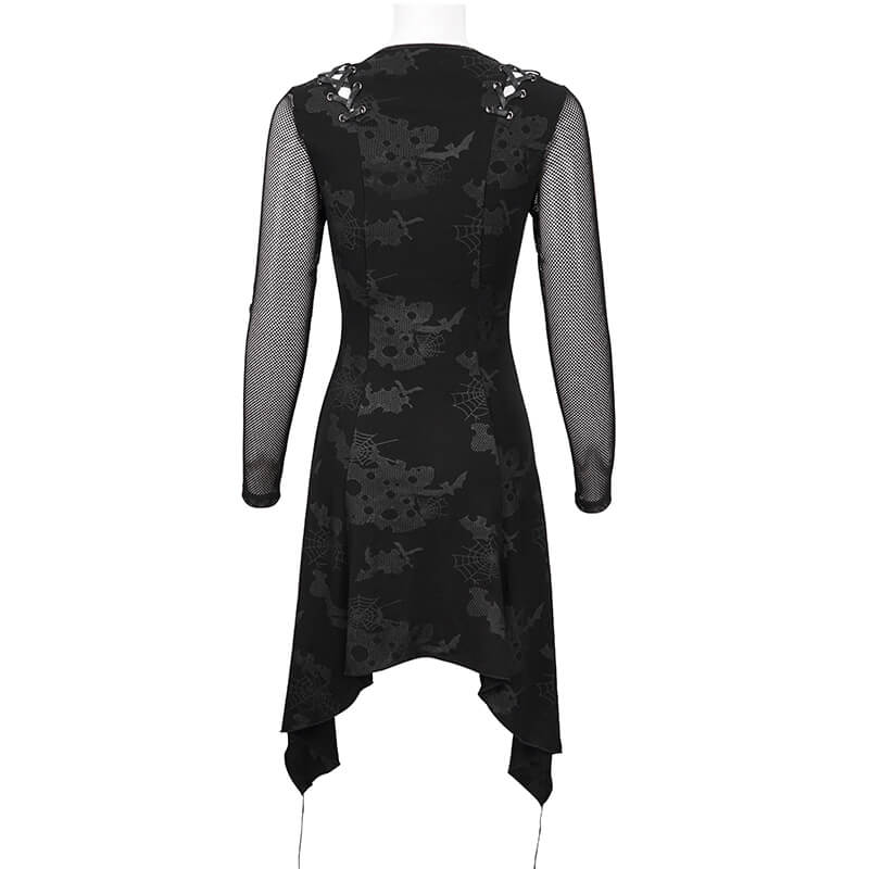 Goth Punk Drawstring Decoration V-neck Printed Asymmetrical Dress
