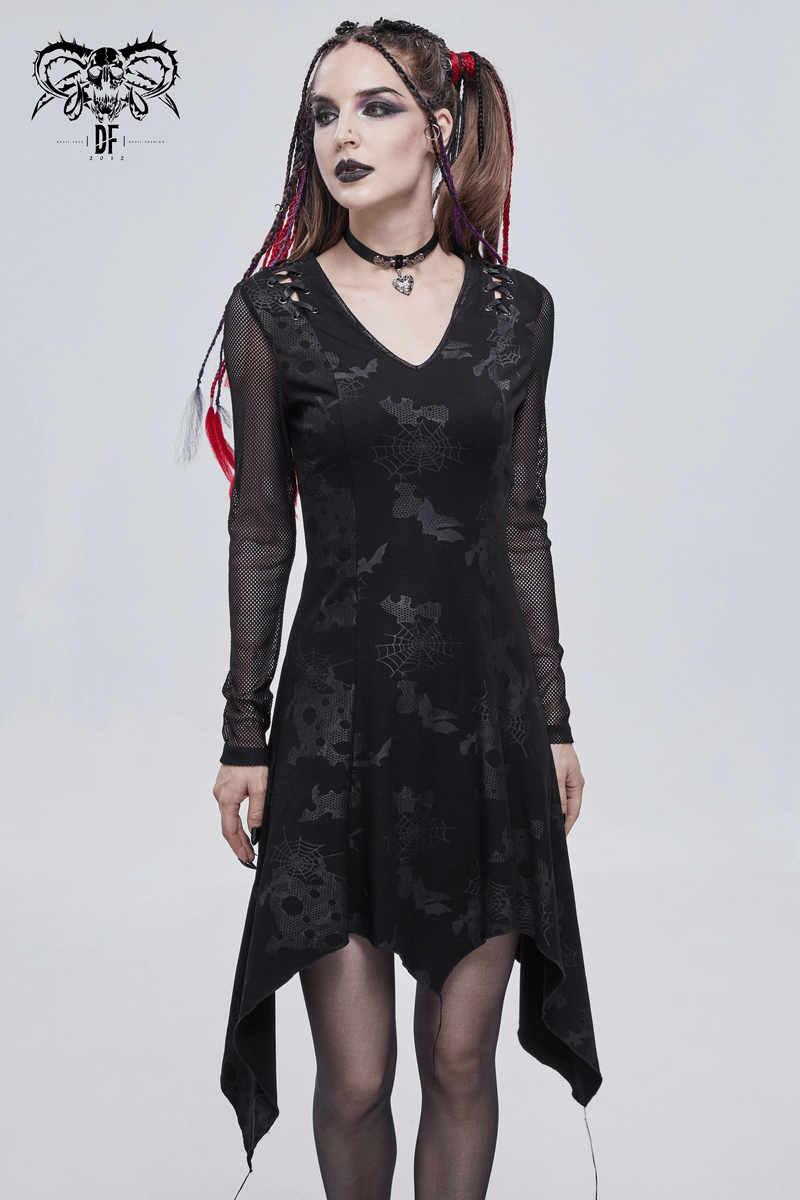 Goth Punk Drawstring Decoration V-neck Printed Asymmetrical Dress