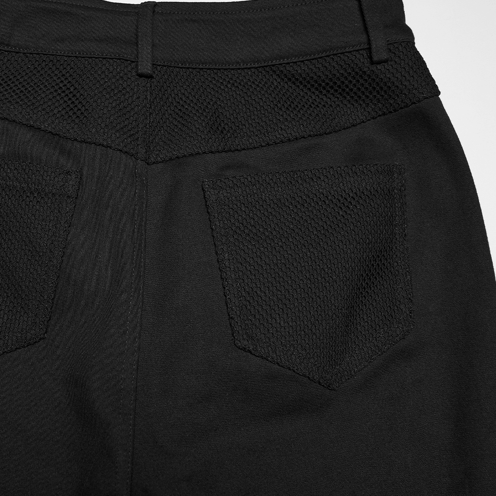 Goth Punk Mesh Flare Pants with Strap Buckle Detail