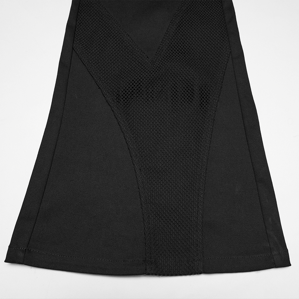 Goth Punk Mesh Flare Pants with Strap Buckle Detail