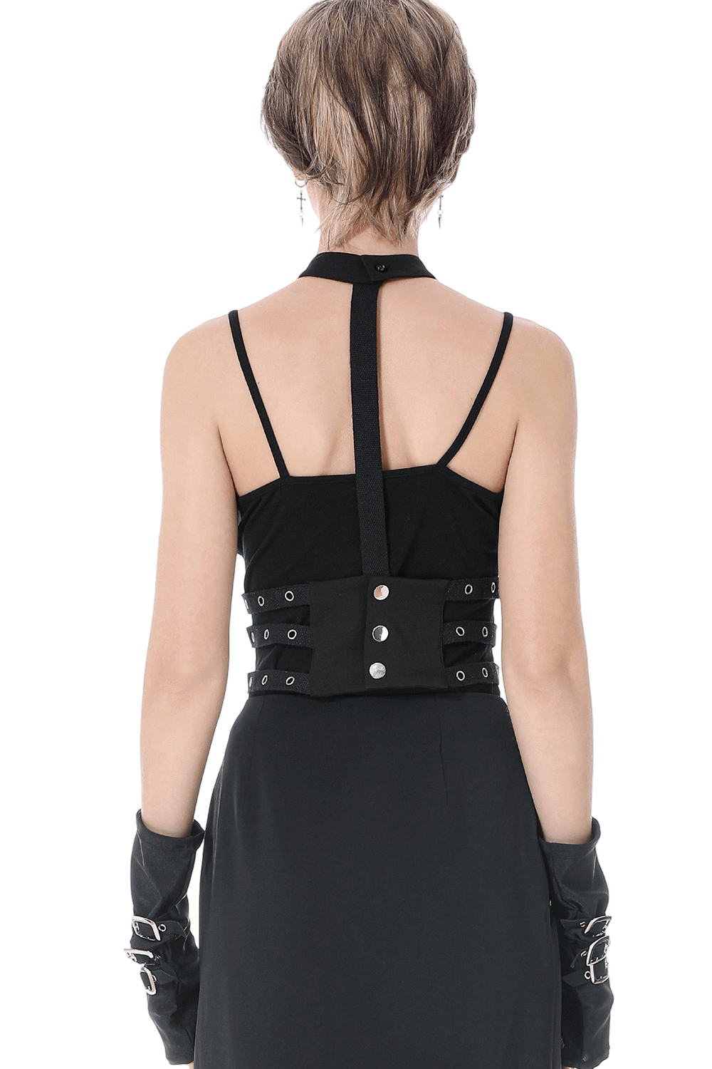 Goth Punk Strappy Chest Harness with Metal Eyelets