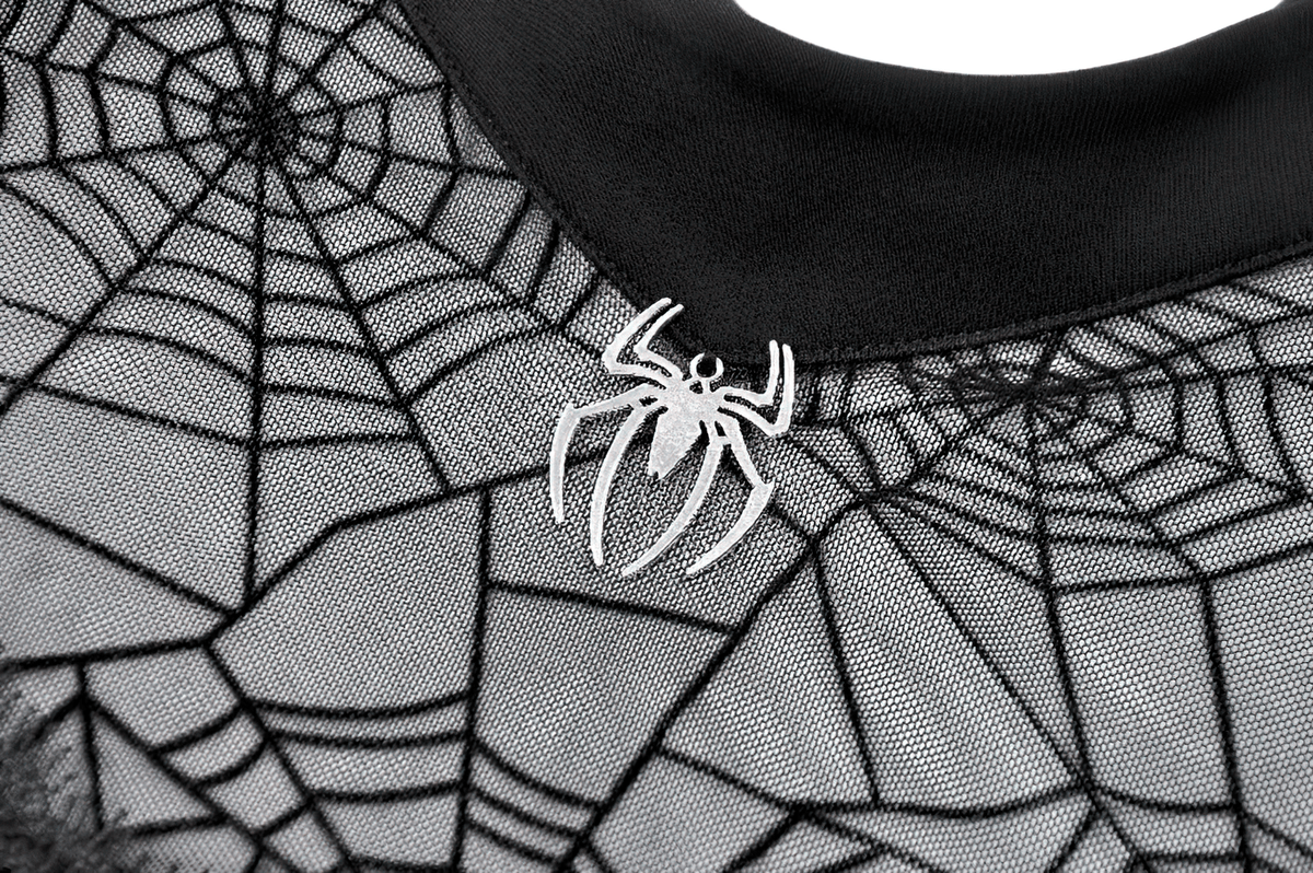 Goth Spiderweb Mesh Top with Mock Neck and Lace