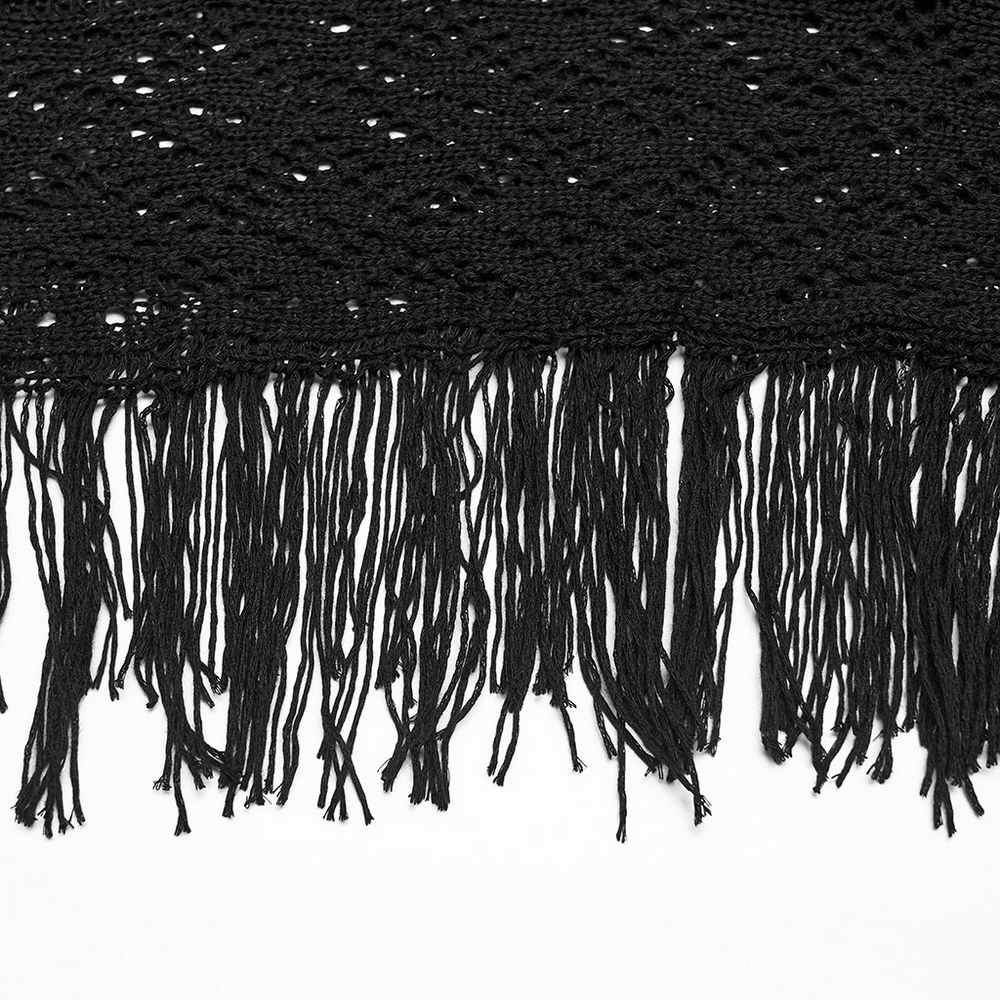 Goth Tassel Bat Sweater with Knitted Mesh and Drawstring