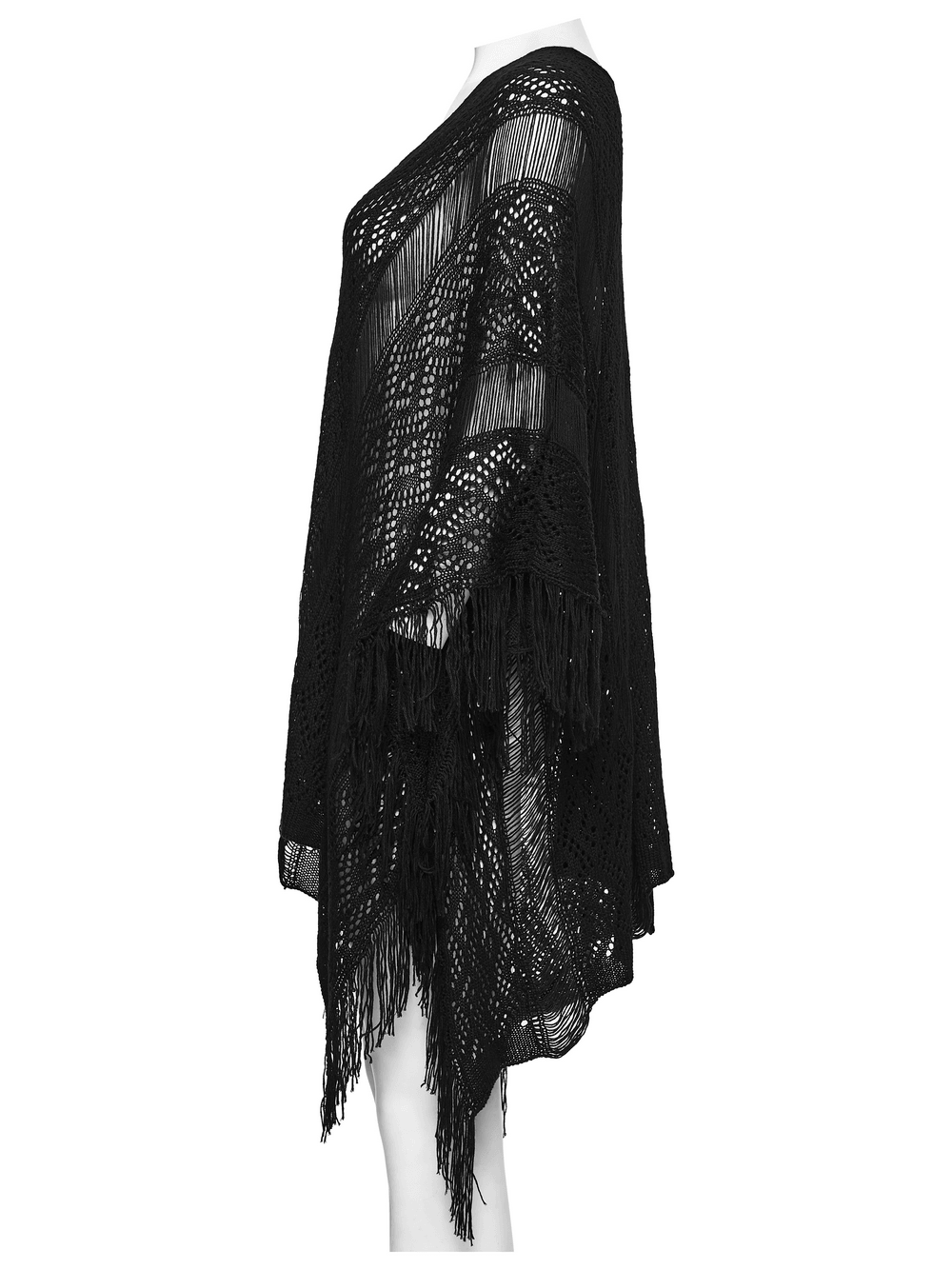 Goth Tassel Bat Sweater with Knitted Mesh and Drawstring