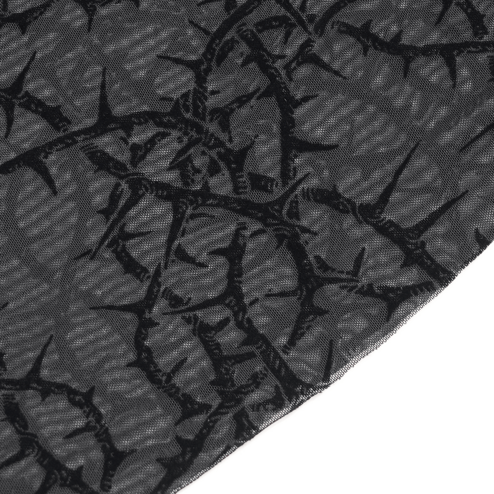 Goth Thorn Print Sheer Mesh Long Sleeved Top for Women