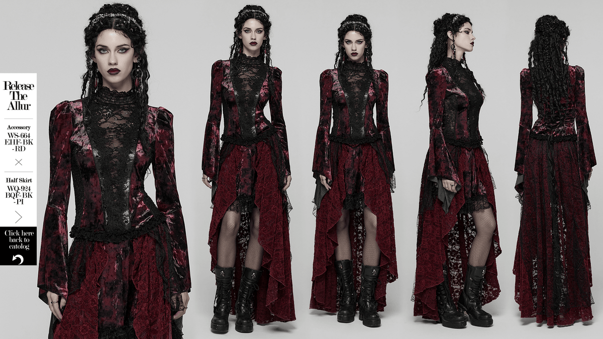 Goth Tie-Dye Velvet and Lace Long-Sleeved Top