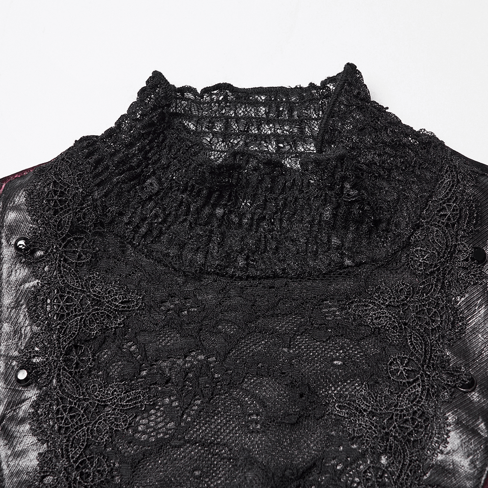 Goth Tie-Dye Velvet and Lace Long-Sleeved Top