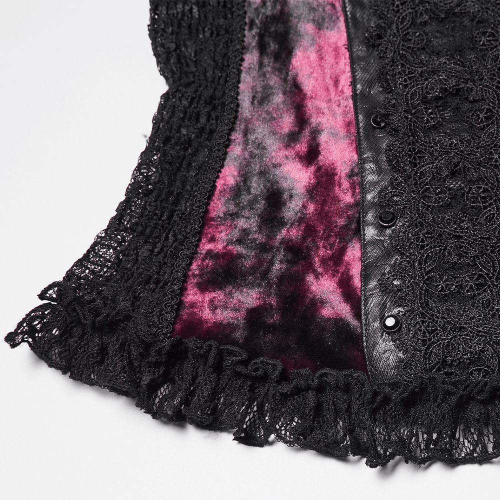 Goth Tie-Dye Velvet and Lace Long-Sleeved Top
