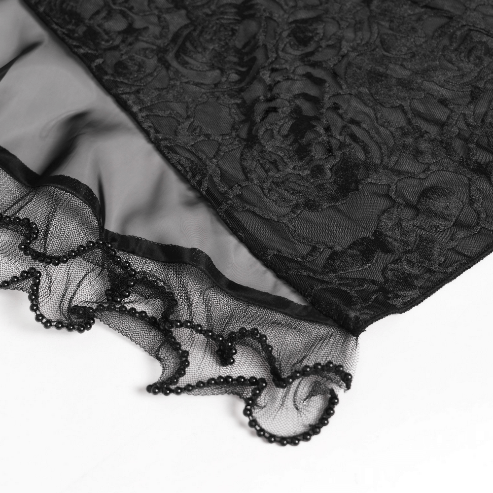 Goth Velvet and Lace Skirt with Ruffle and Rose Detailing