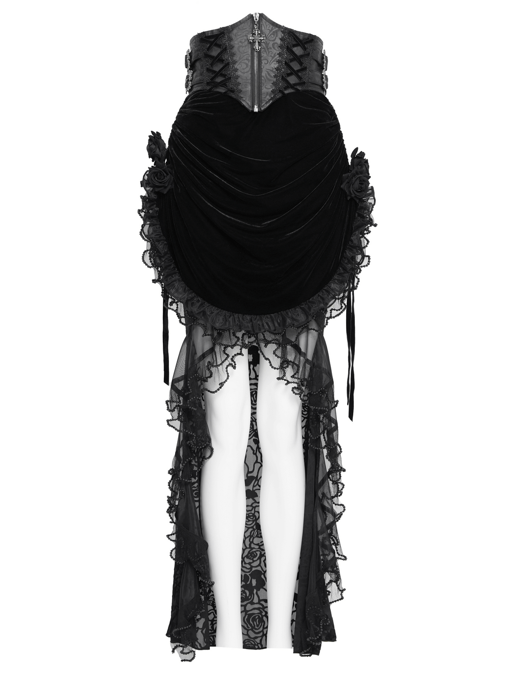 Goth Velvet and Lace Skirt with Ruffle and Rose Detailing
