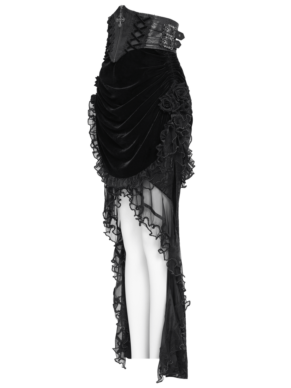 Goth Velvet and Lace Skirt with Ruffle and Rose Detailing