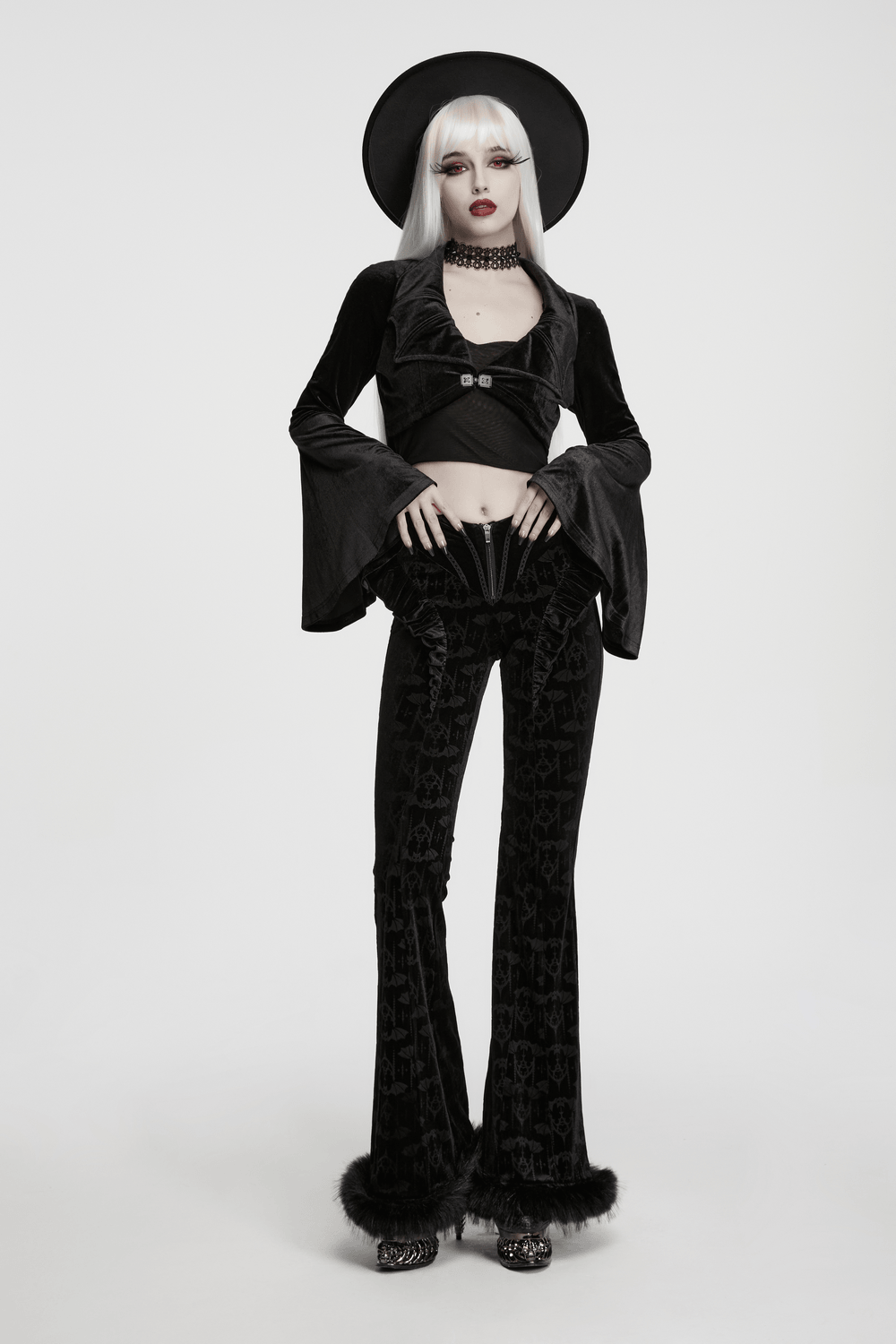 Goth Velvet Bolero with Bat Collar and Bell Sleeves