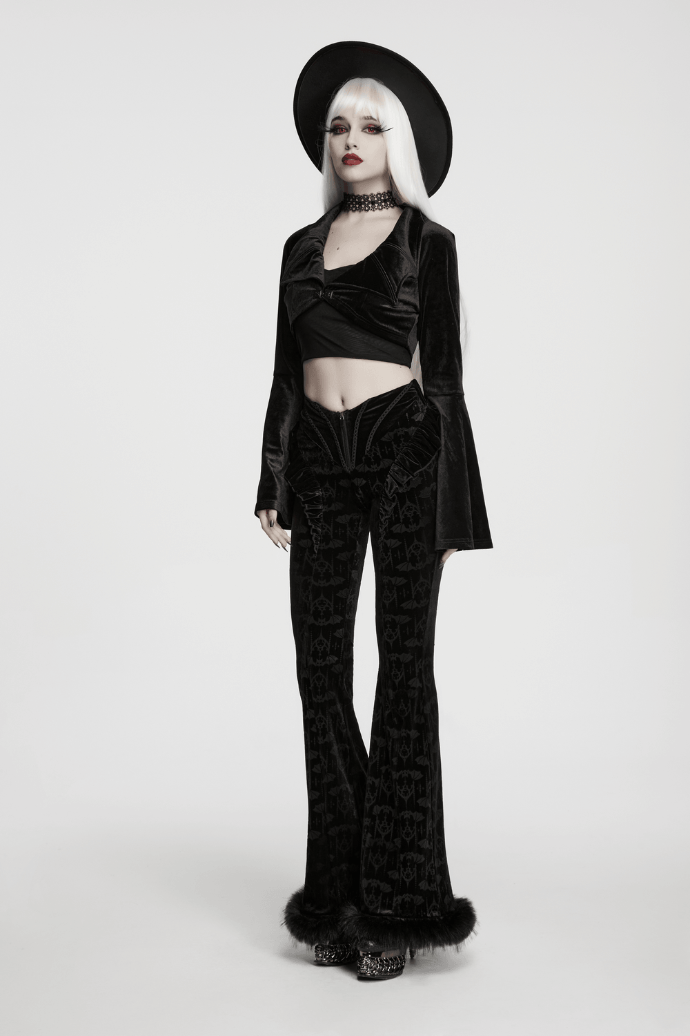 Goth Velvet Bolero with Bat Collar and Bell Sleeves