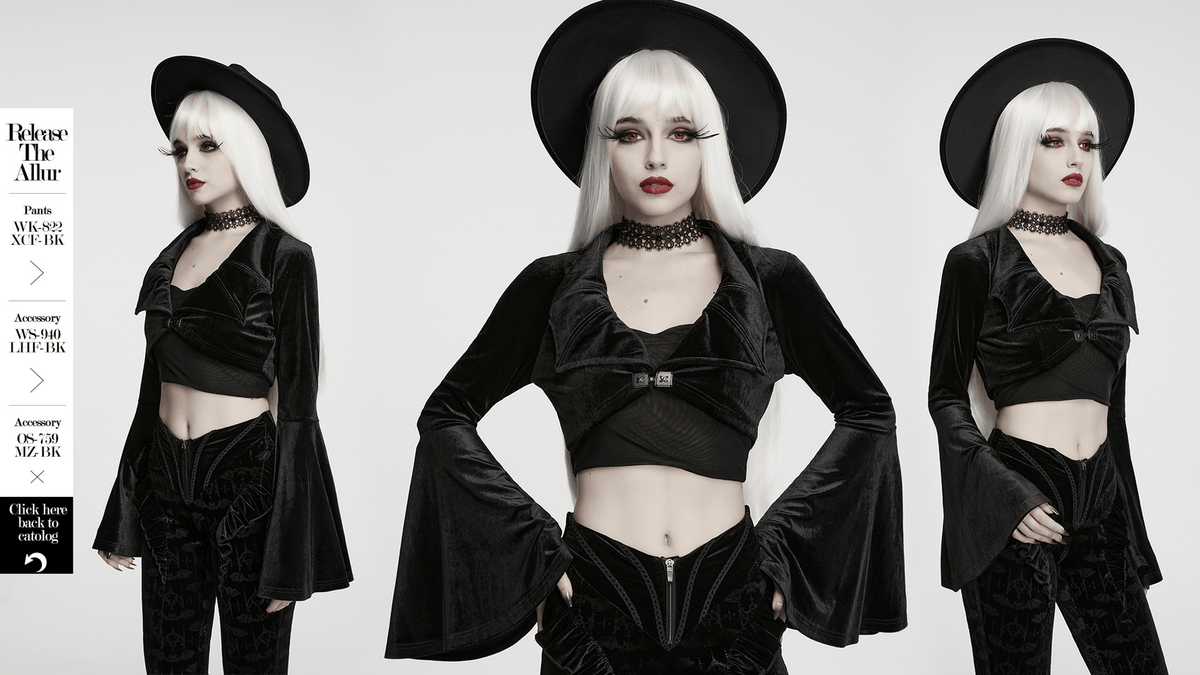 Goth Velvet Bolero with Bat Collar and Bell Sleeves