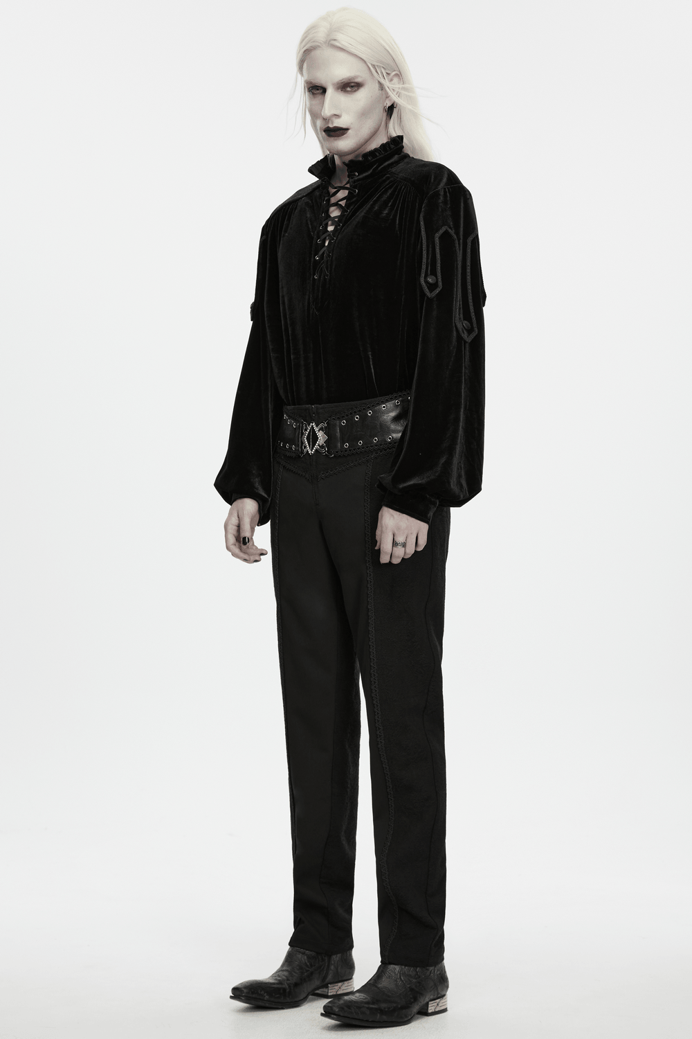 Goth Velvet Pullover Shirt with Victorian Ruffle Collar