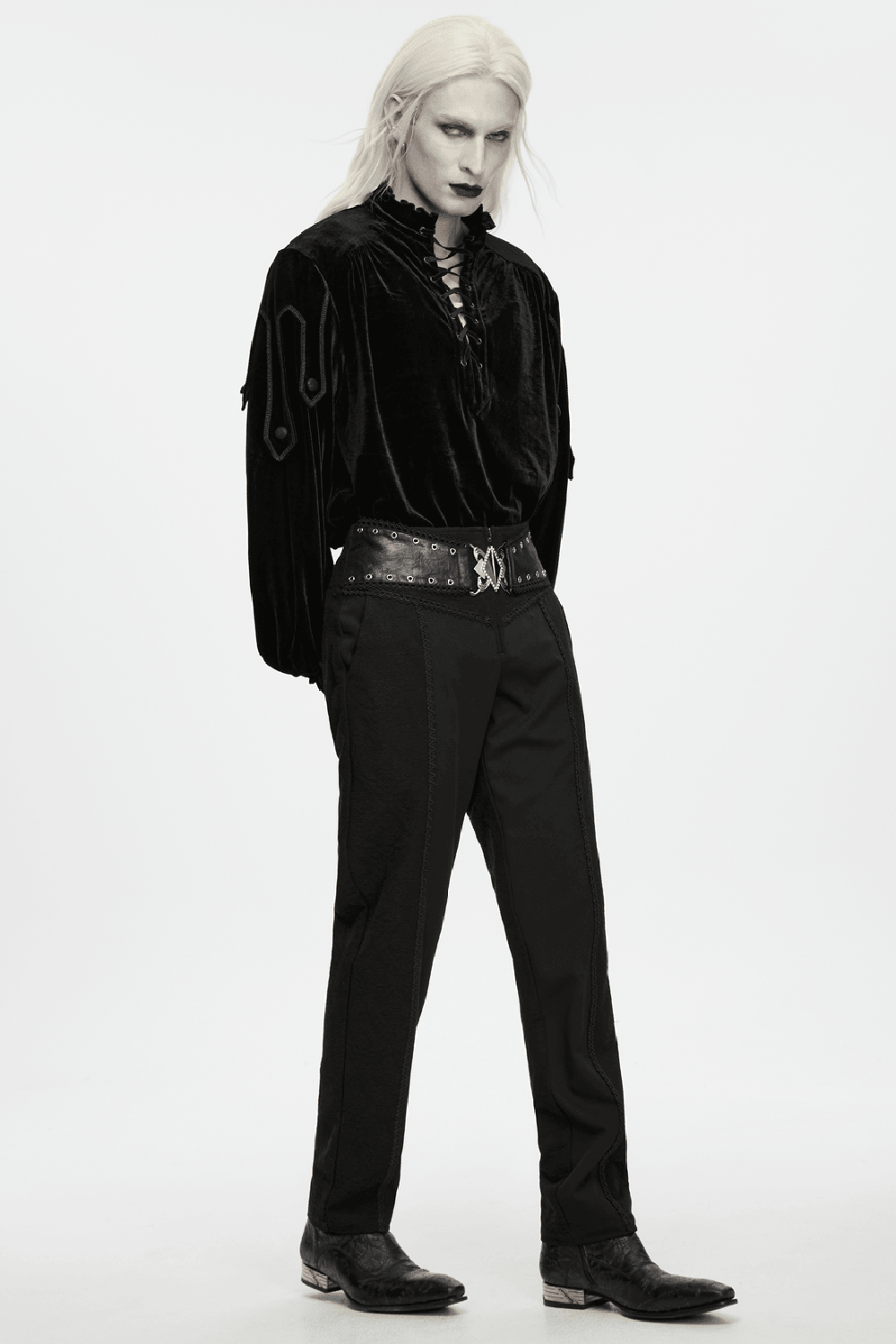 Goth Velvet Pullover Shirt with Victorian Ruffle Collar