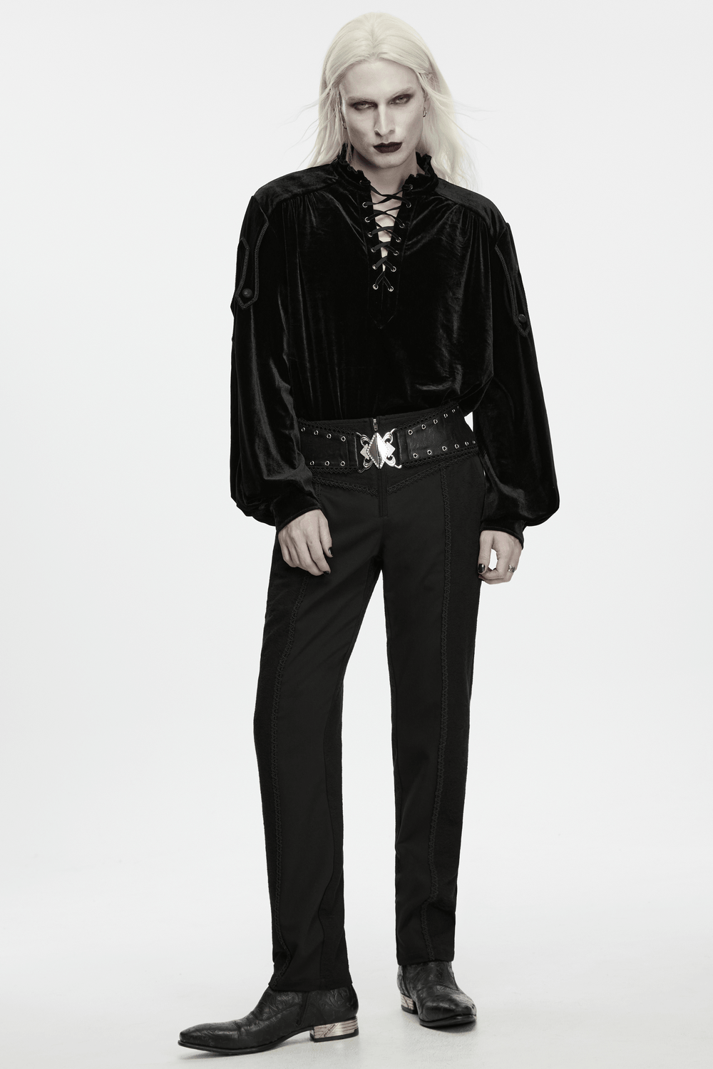 Goth Velvet Pullover Shirt with Victorian Ruffle Collar