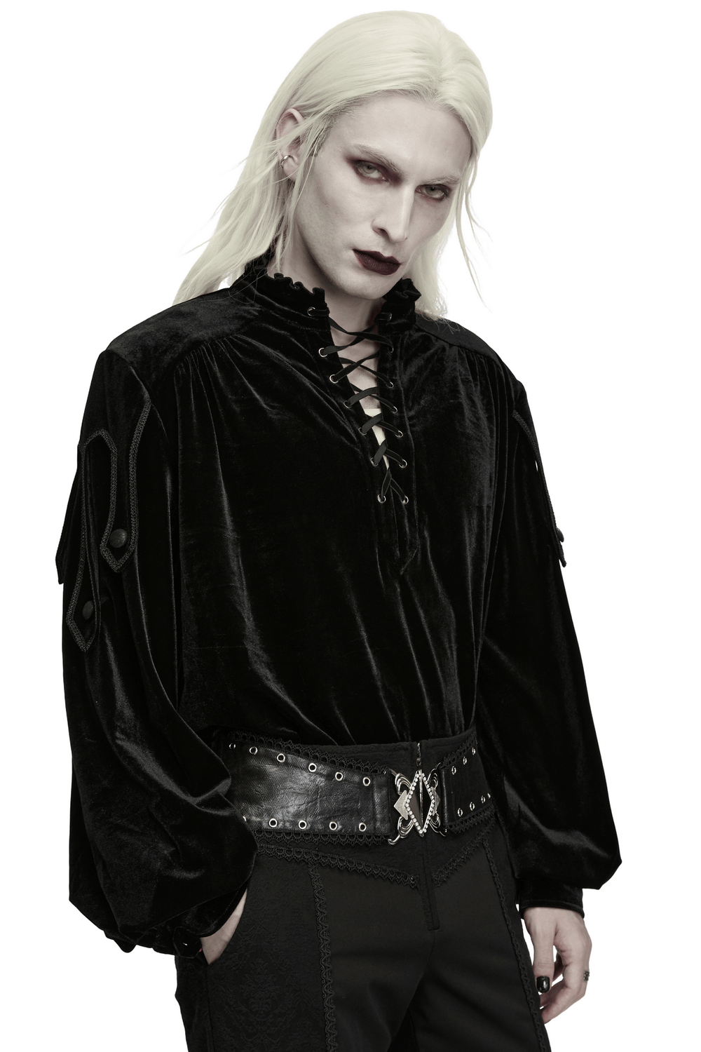 Goth Velvet Pullover Shirt with Victorian Ruffle Collar