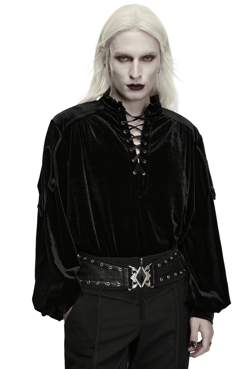Goth Velvet Pullover Shirt with Victorian Ruffle Collar