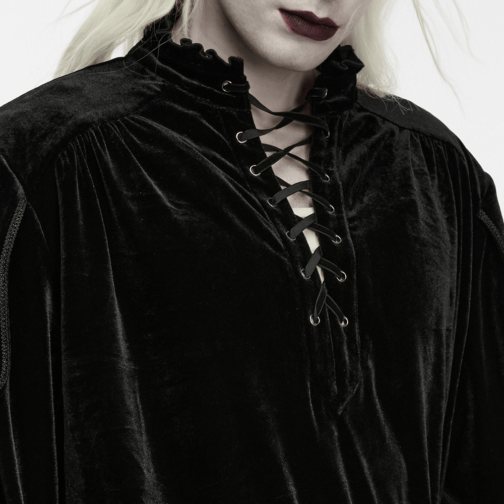 Goth Velvet Pullover Shirt with Victorian Ruffle Collar