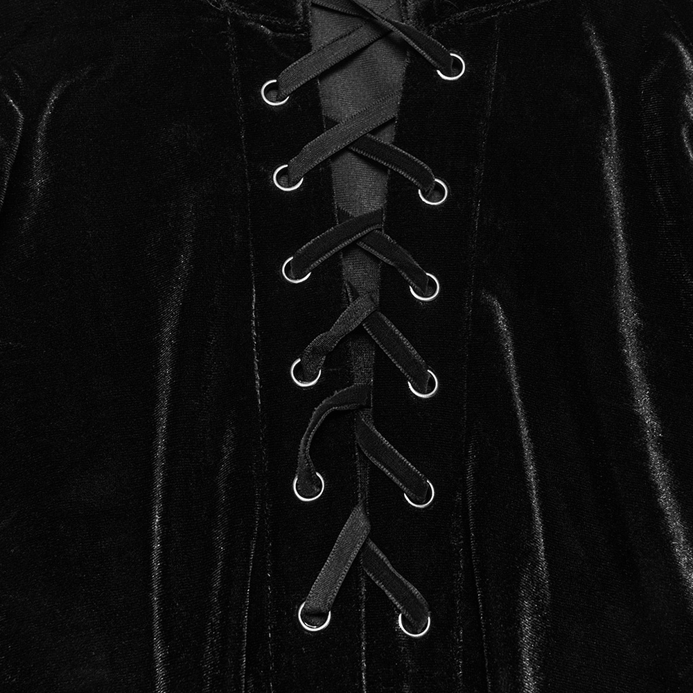 Goth Velvet Pullover Shirt with Victorian Ruffle Collar