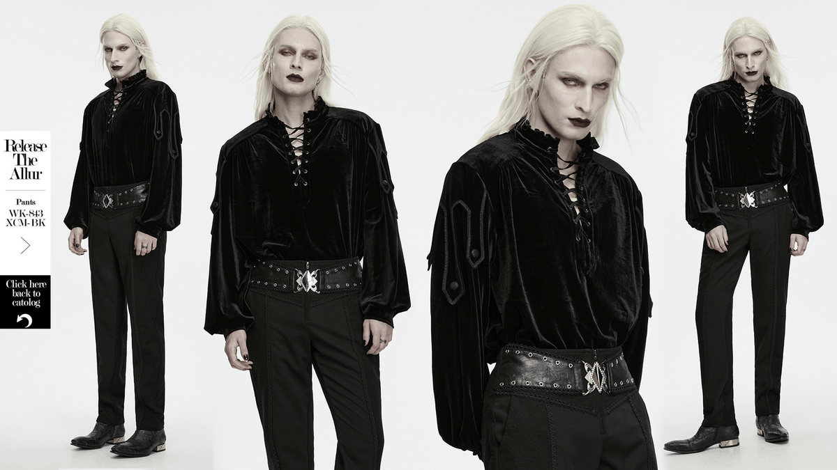 Goth Velvet Pullover Shirt with Victorian Ruffle Collar
