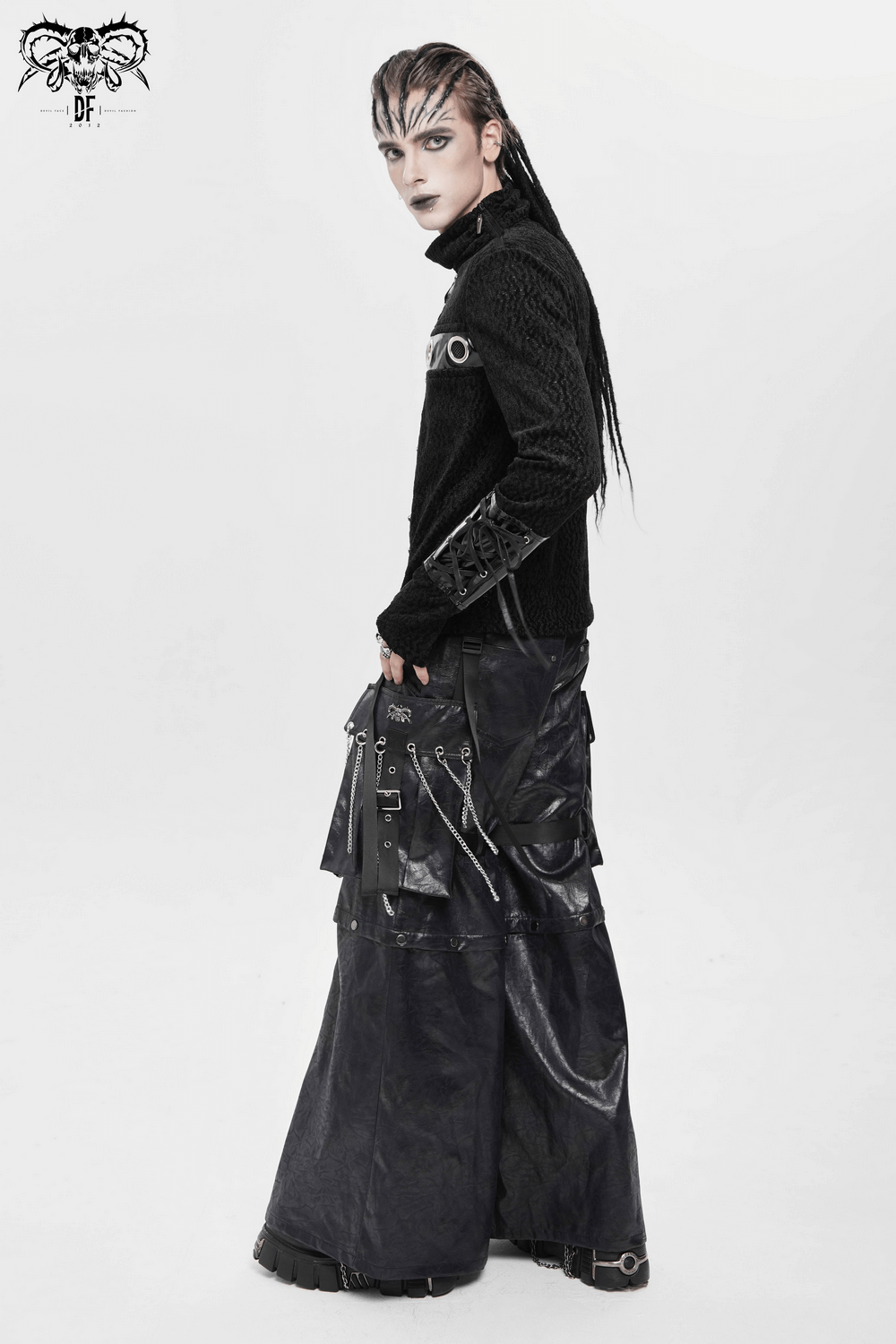 Goth Zip Pants with Detachable Chains and Wide Legs