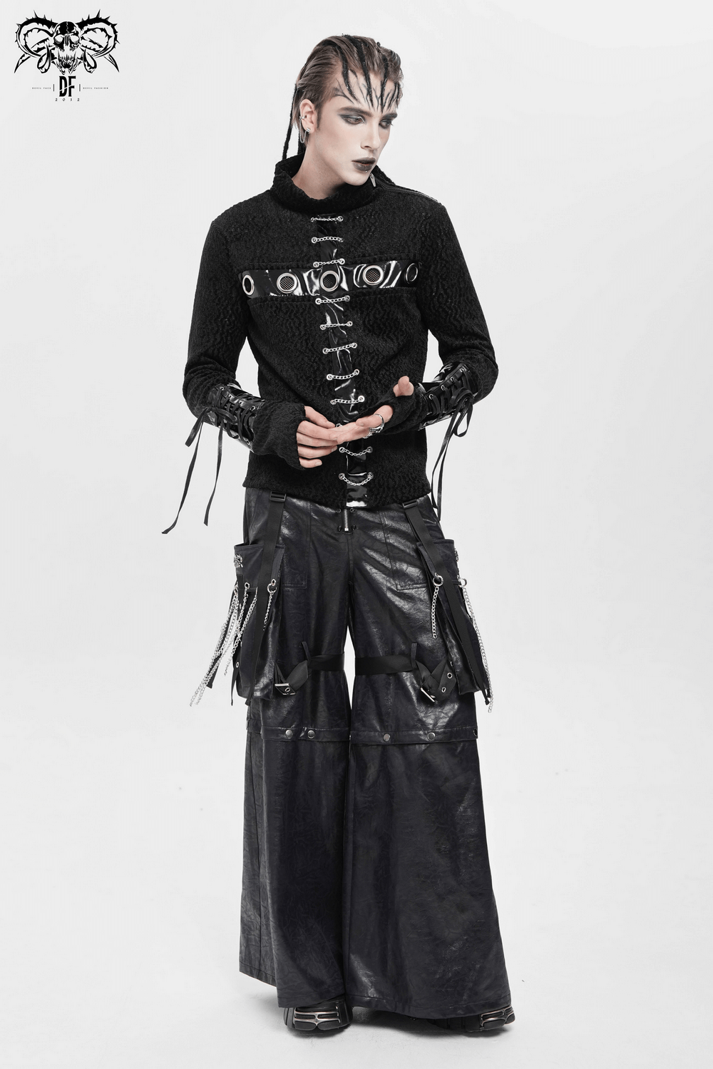 Goth Zip Pants with Detachable Chains and Wide Legs