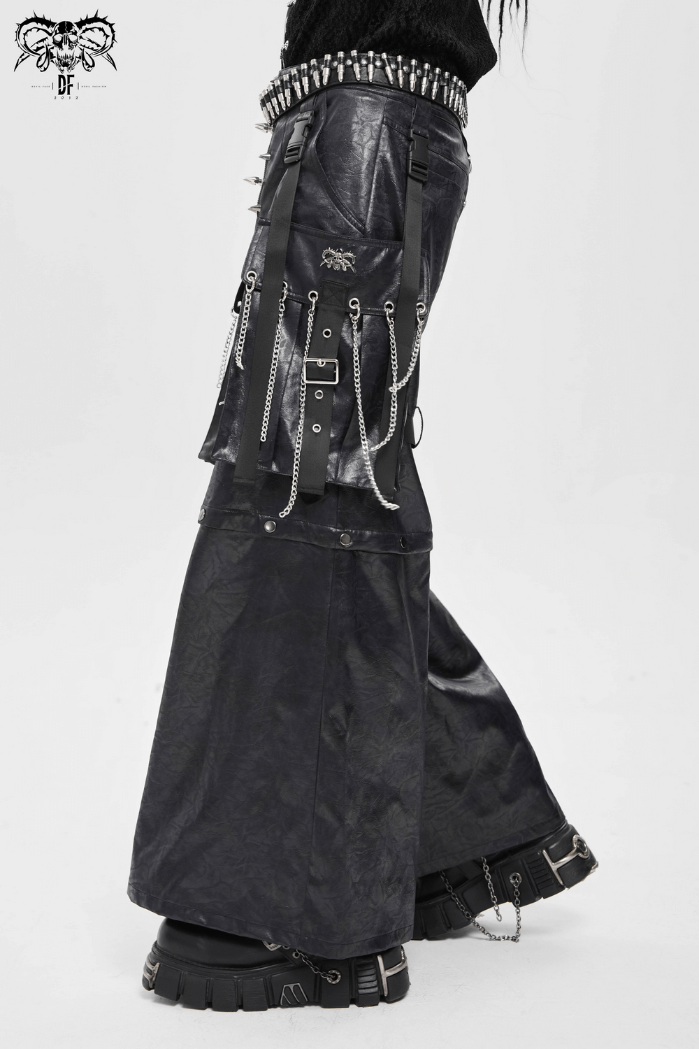 Goth Zip Pants with Detachable Chains and Wide Legs