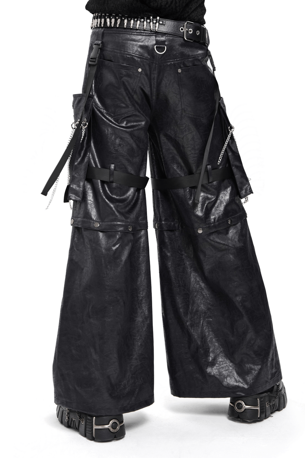 Goth Zip Pants with Detachable Chains and Wide Legs