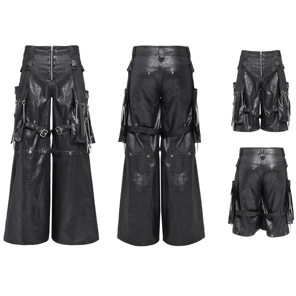 Goth Zip Pants with Detachable Chains and Wide Legs