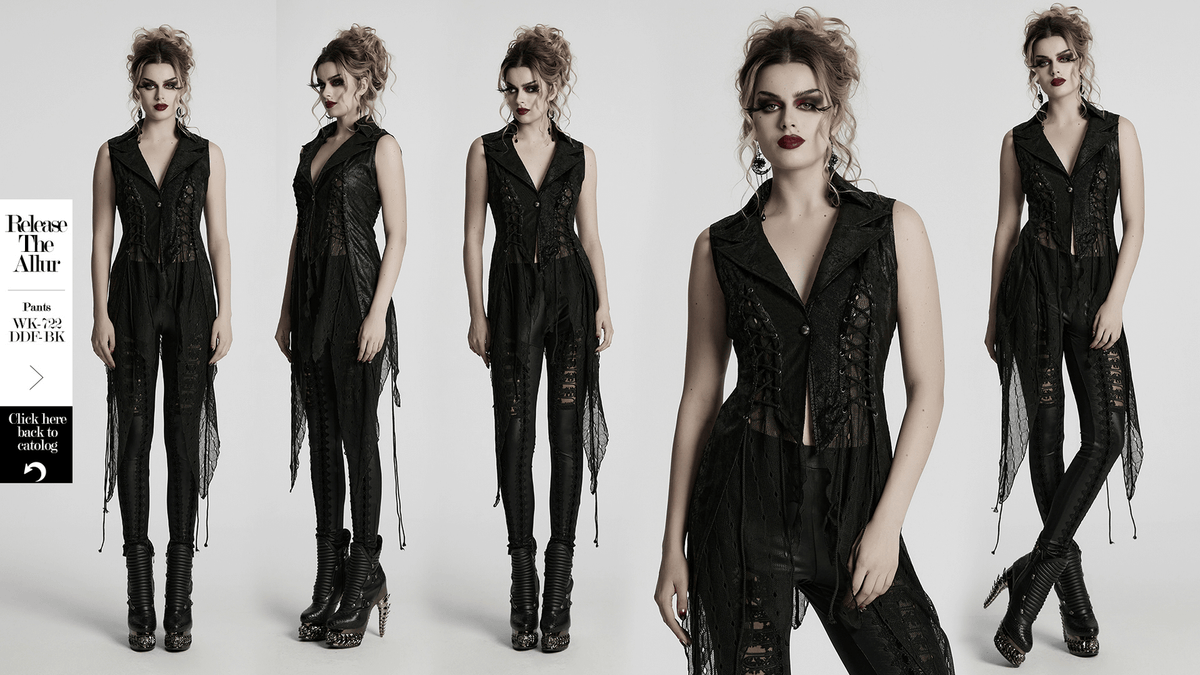 Gothic Alien Asymmetric Cape with Lace-Up Design and Mesh