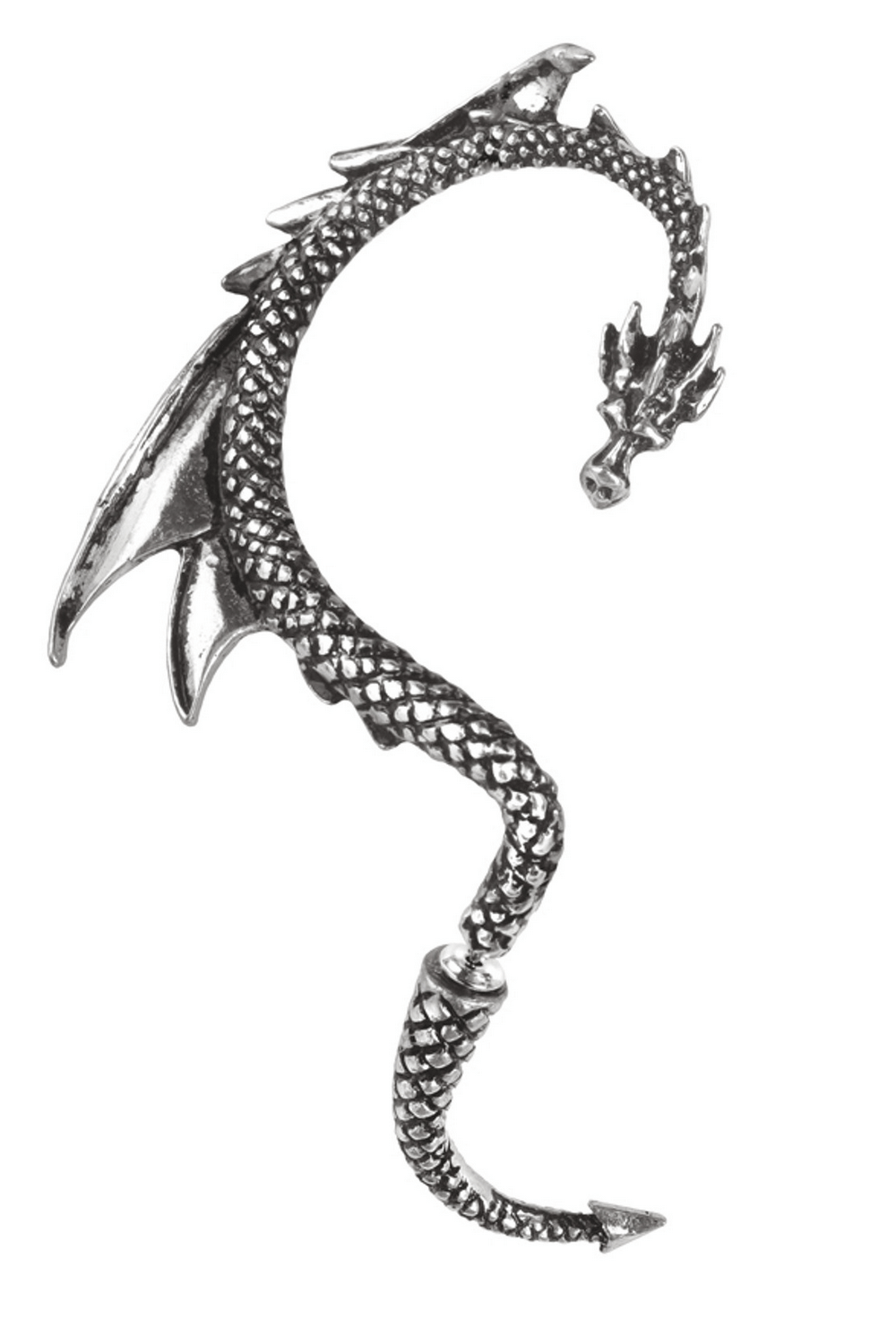Gothic Antique Silver Dragon Ear Wrap for Right Ear