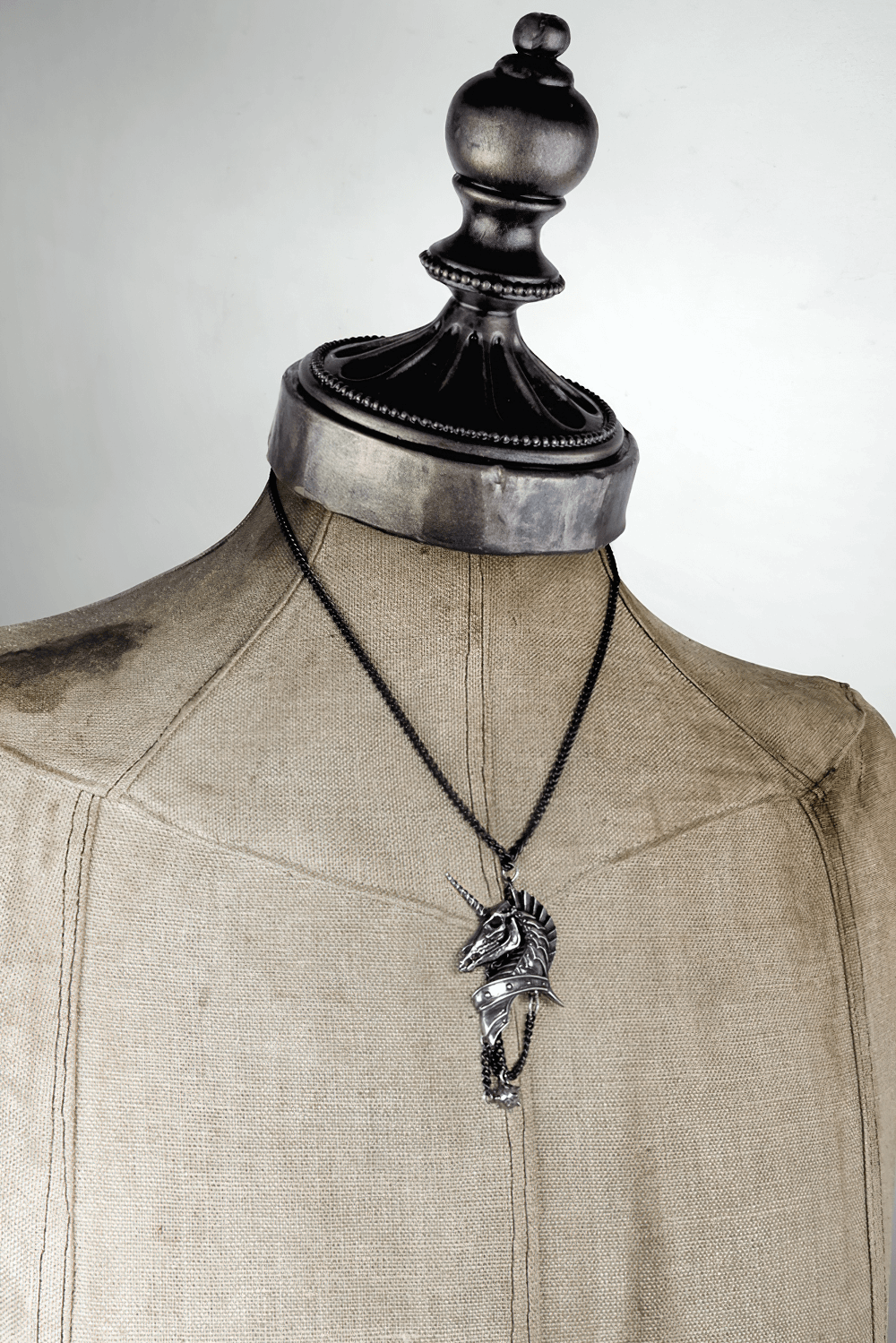 Gothic Antiqued Pewter Skeletal Unicorn Head Pendant