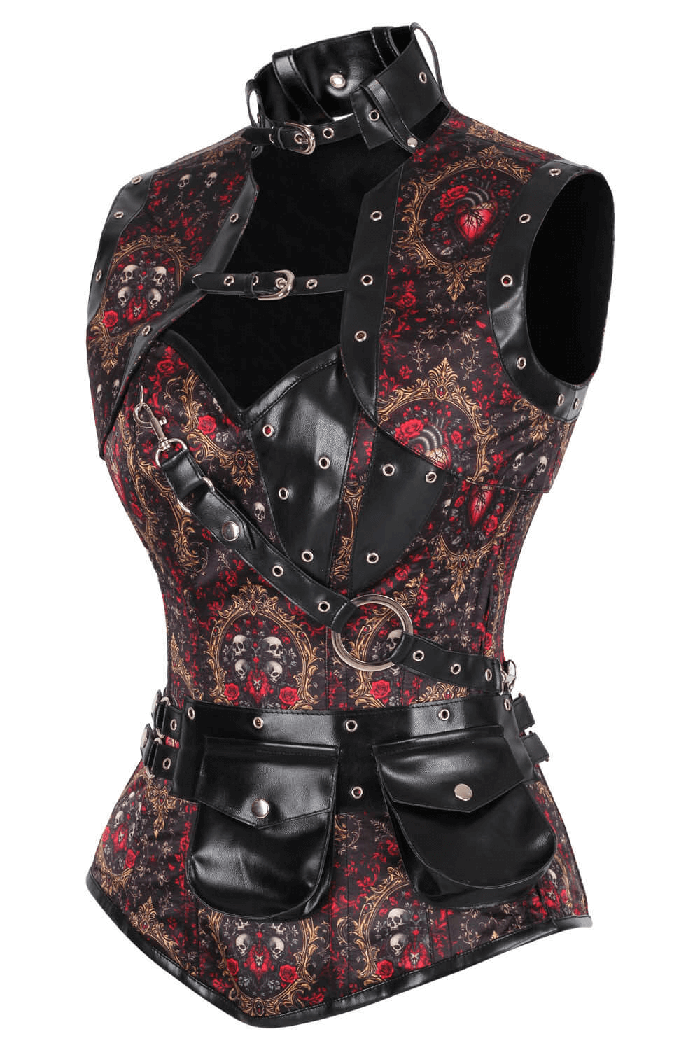Gothic Baroque Skull and Heart Overbust Corset with Pocket