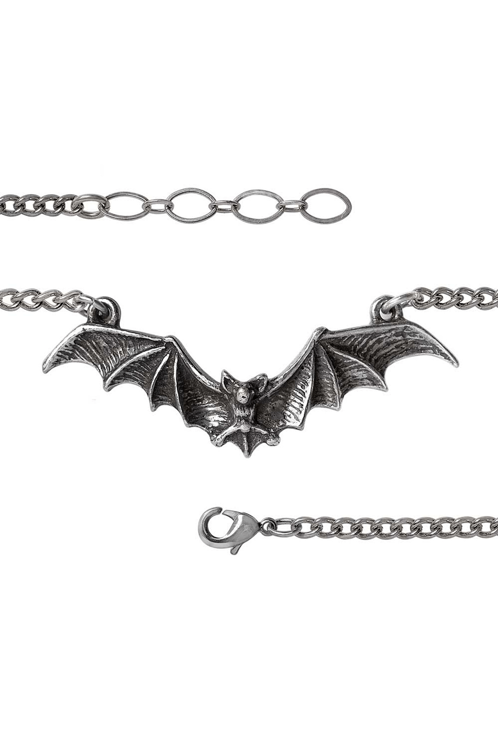 Gothic Bat Bracelet with Wings Spread in Pewter