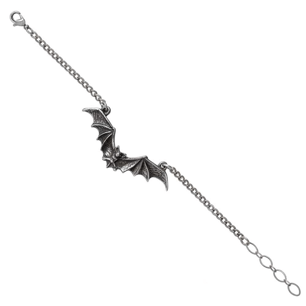 Gothic Bat Bracelet with Wings Spread in Pewter
