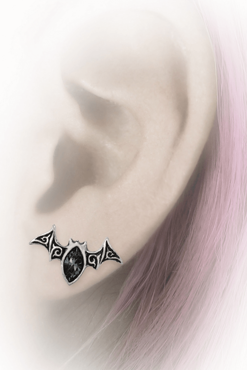 Gothic Bat Stud Earrings with Black Diamond Crystal