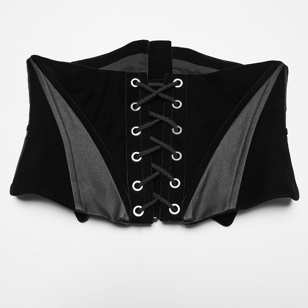 Gothic Bat Waist Corset Belt with Velvet and PU Panels