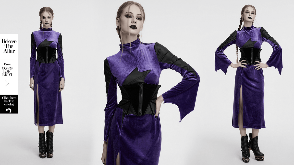 Gothic Bat Waist Corset Belt with Velvet and PU Panels