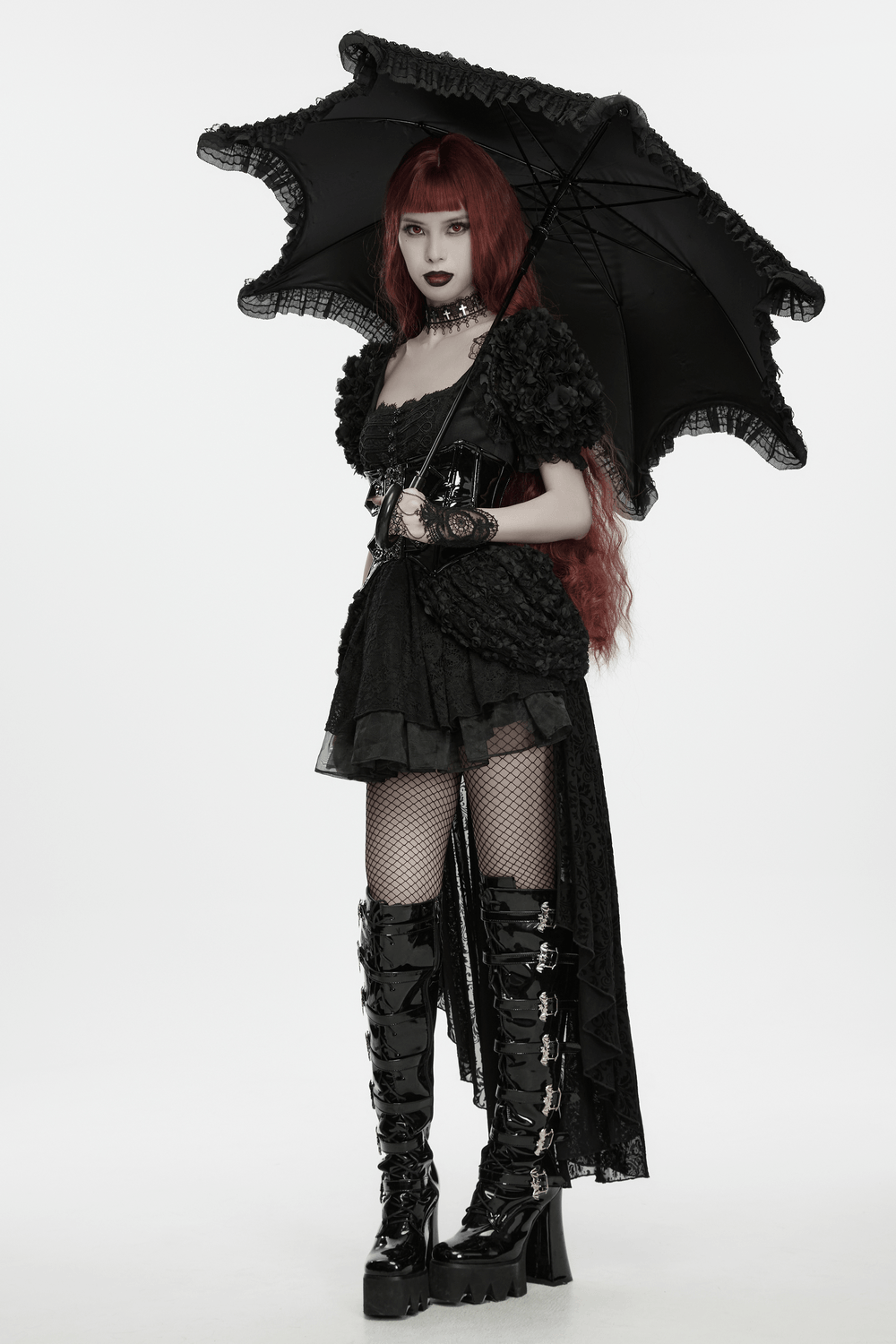Gothic Bat Wing Parasol with Skull Tassel Details