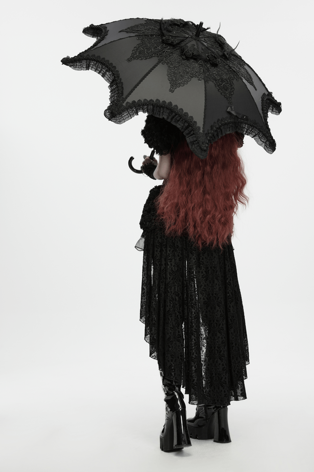 Gothic Bat Wing Parasol with Skull Tassel Details