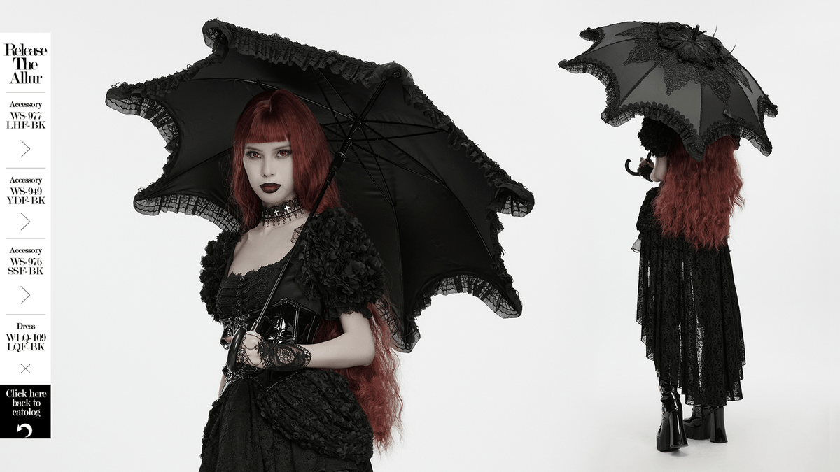 Gothic Bat Wing Parasol with Skull Tassel Details