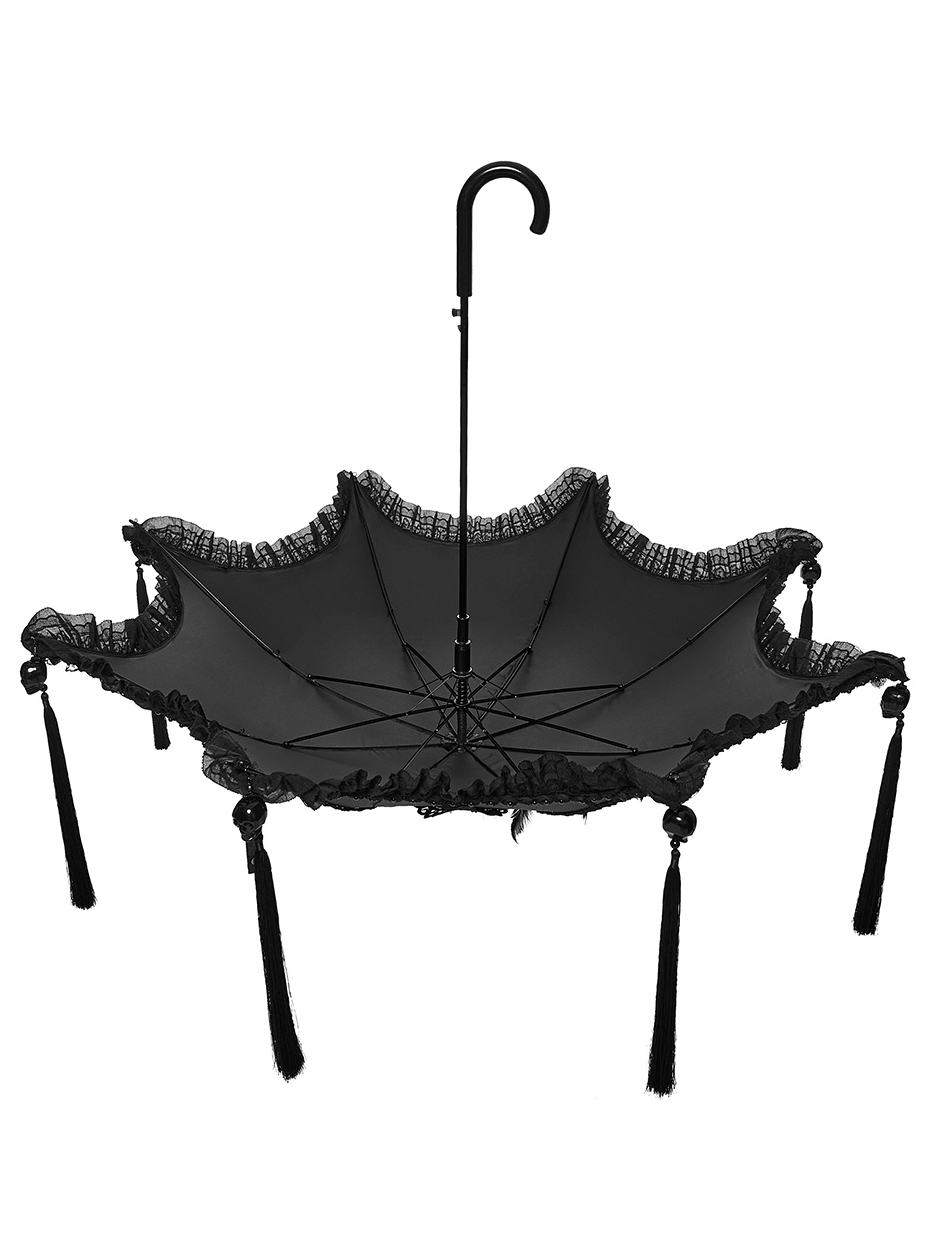 Gothic Bat Wing Parasol with Skull Tassel Details