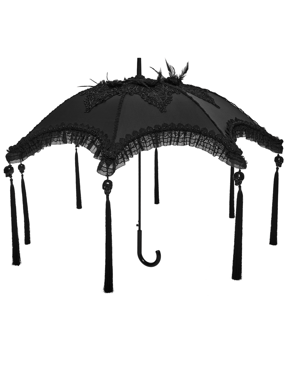 Gothic Bat Wing Parasol with Skull Tassel Details