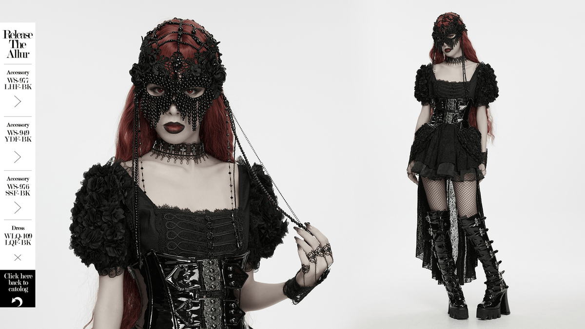Gothic Beaded Lace Priestess Face Mask Headpiece